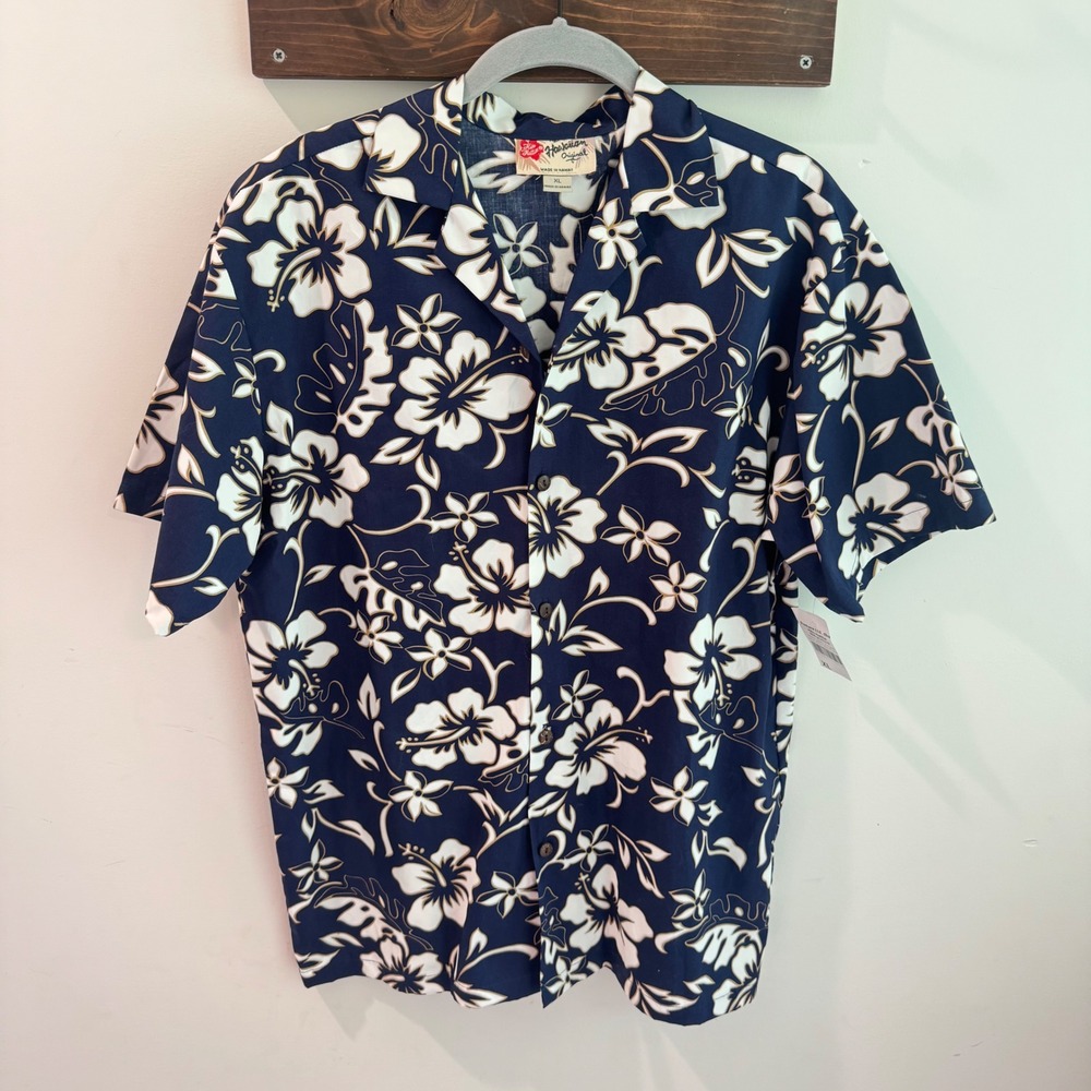 Hilo Hattie‎ Boys Aloha Shirt Navy Blue Hibiscus Floral Hawaiian XL NWT